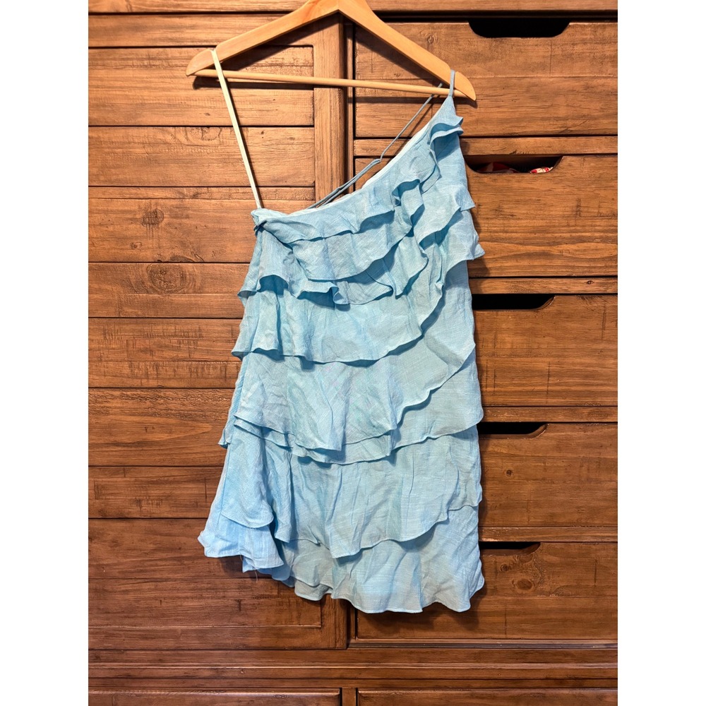 Hello Molly Blue One Shoulder Ruffle Tiered Mini Dress CM6032D Size 6 NEW - Picture 2 of 8